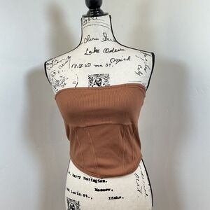 PINK Victoria's Secret Tube Top sz S Brown Excellent Ribbed Corset Hem Strapless